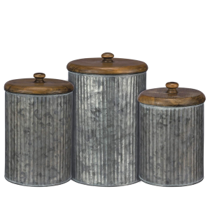 Primitives by Kathy Rustic Wall Décor - Handmade Galvanized Metal and Natural Wood Canisters for Home and Kitchen Decor, Farmhouse Style Wall Shelf fo